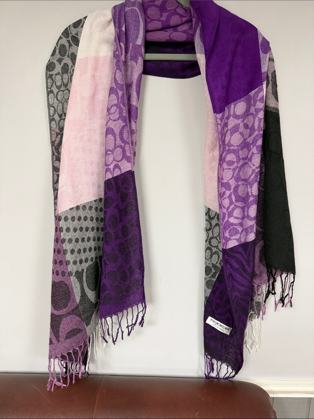 100% Pashmina Purple Lilac Patterned Scarf